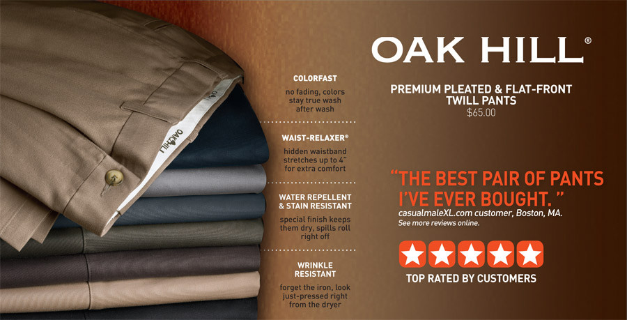 Oak Hill� Dual-Action Premium Twill Pleated Pants