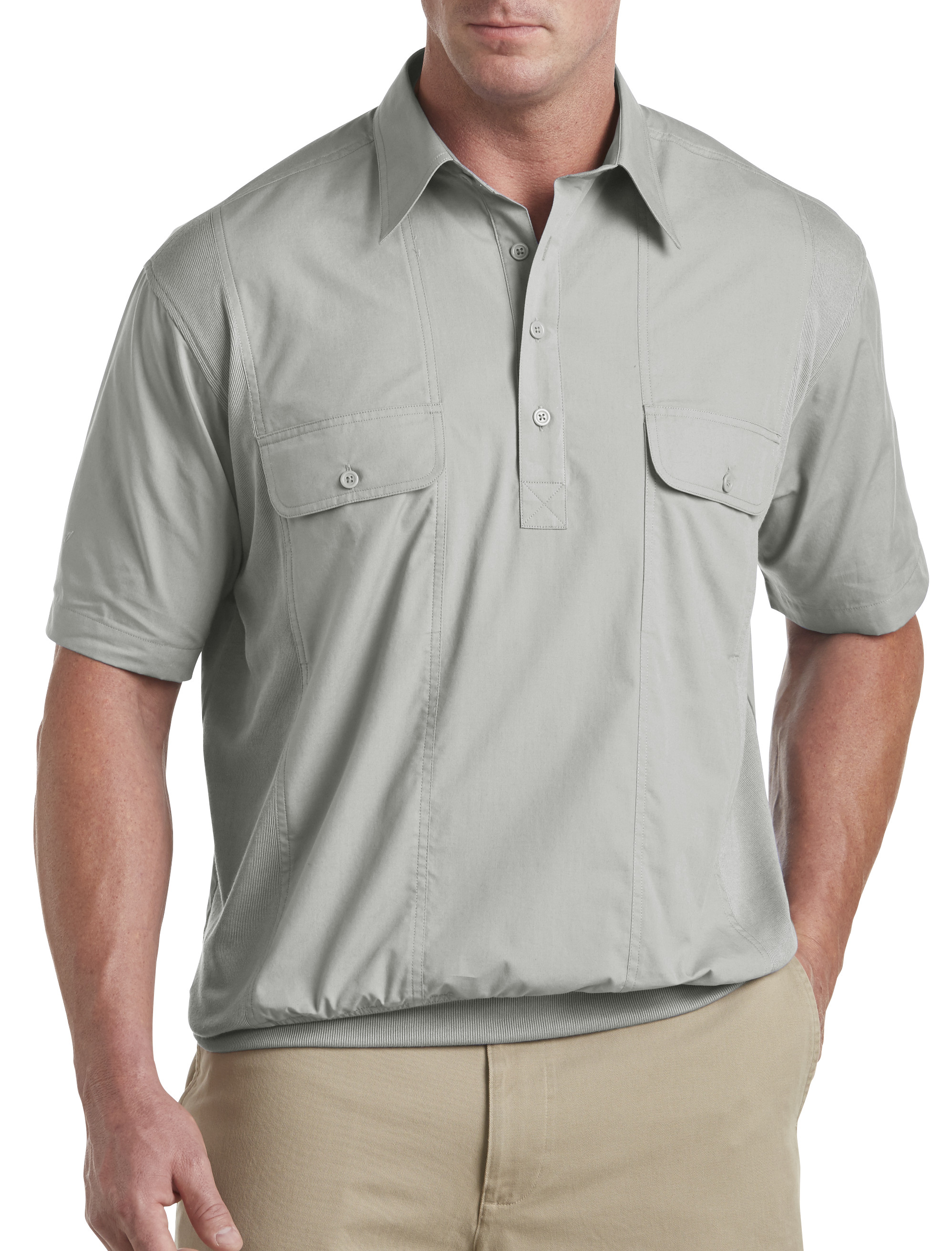 Banded-Bottom Mesh Panel Shirt