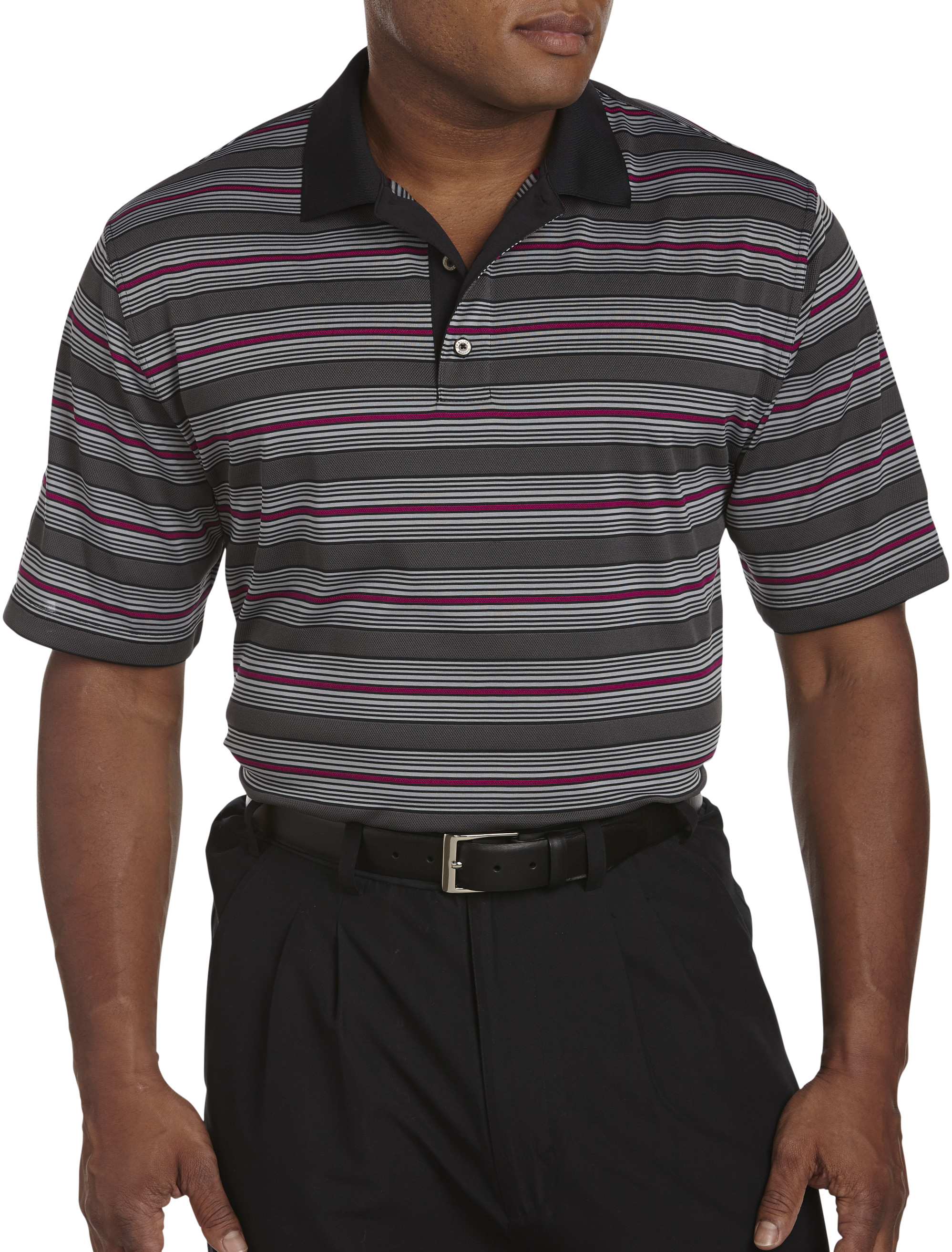 Reebok Textured Multi-Stripe Polo Casual Male XL Big & Tall