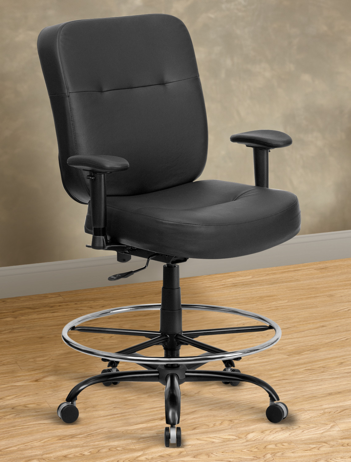 Hercules Extra-Wide Leather-Look Drafting Chair with Arms – Square Back