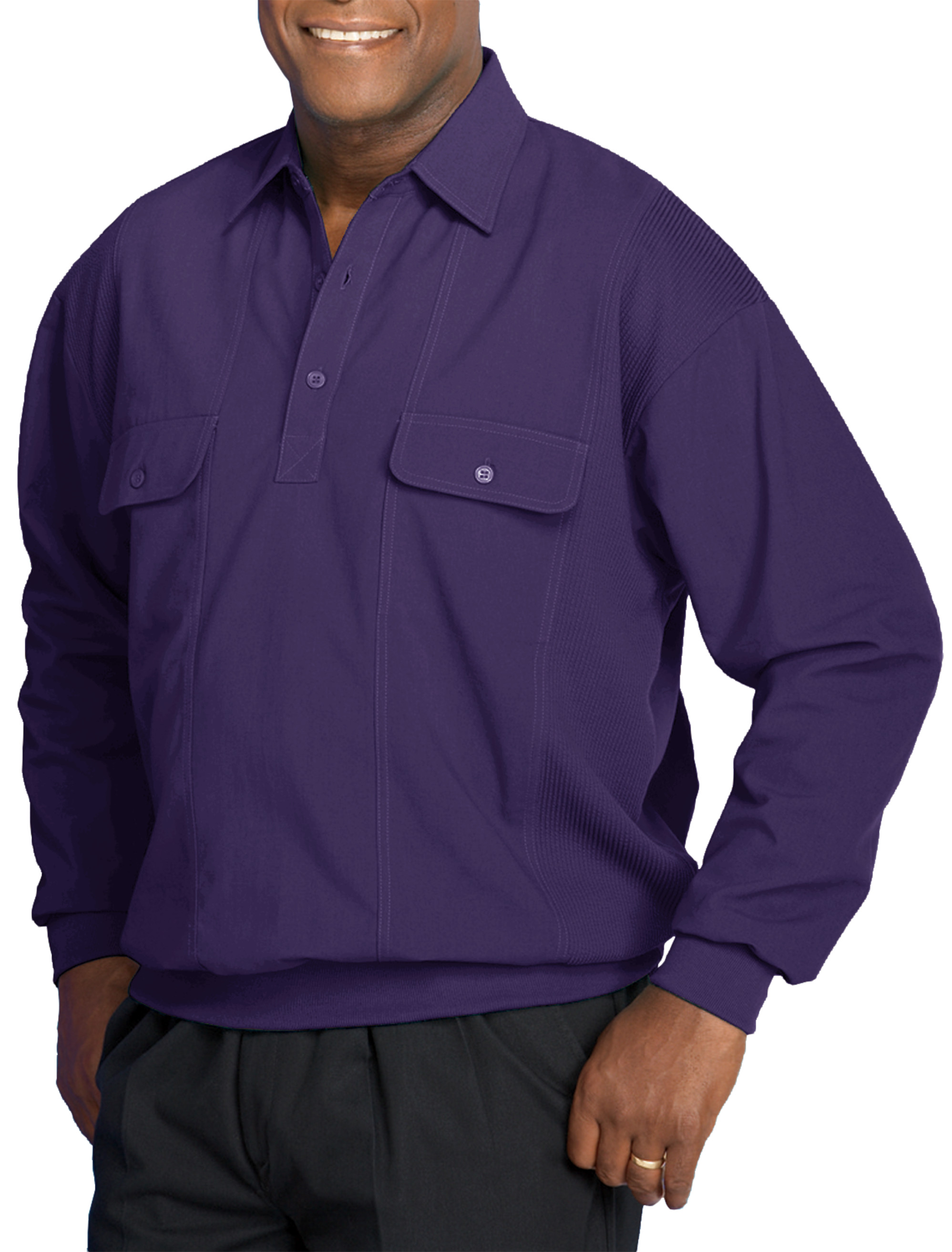 Harbor Bay Long-Sleeve Mesh Panel Banded-Bottom Shirt Casual Male XL | eBay