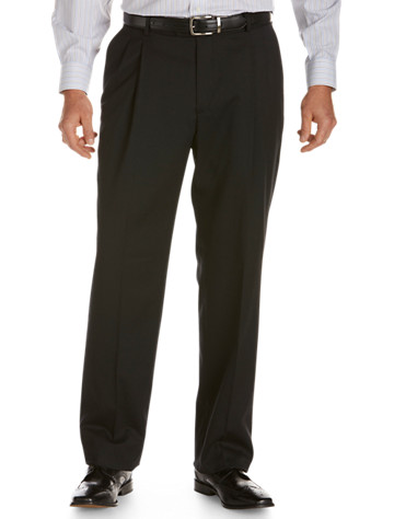 <p>A versatile pleated style is always a classic look. These can be worn with the matching suit coat or separately with a dress shirt, sport shirt, sweater or a blazer.</p><p>&#8226; 52% wool/47% polyester/1% lycra; 100% polyester lining<br/>&#8226; Double reverse pleat front<br/>&#8226; Extended button front closure<br/>&#8226; 1/4 top side pockets and back button welt pockets<br/>&#8226; Lined to the knee<br/>&#8226; Unhemmed<br/>&#8226; Dry clean; imported</p><p><b>(Matching suit flat front pants, <u><a href="/mens-big-and-tall-store/catalog/productDetail.jsp?prodId=99758">#99758</a></u>, Matching suit coat, <u><a href="/mens-big-and-tall-store/catalog/productDetail.jsp?prodId=99756">#99756</a></u>, Executive suit coat, <u><a href="/mens-big-and-tall-store/catalog/productDetail.jsp?prodId=99757">#99757</a></u>)</b></p><p><b> Ships directly from manufacturer. See additional tab for more info.</b></p>