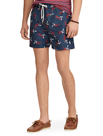 <p>Set sail in style with Polo Ralph Lauren's lined swim trunks, which are printed with an array of anchors and knotted ropes.</p><p>&#8226; 100% polyester<br/>&#8226; Elastic drawstring waistband<br/>&#8226; On-seam side pockets, button-close pocket at back right<br/>&#8226; Metal drainage grommets at back of waist and back pocket<br/>&#8226; Woven "Polo Ralph Lauren Swimwear" label with palm tree graphic at back pocket<br/>&#8226; Mesh brief liner<br/>&#8226; Signature embroidered pony at front left hem<br/>&#8226; Size Big 2XL: 12&#190;" rise, 6&#189;" inseam; Size Tall 2XLT: 13" rise, 7" inseam<br/>&#8226; Machine wash; imported</p>