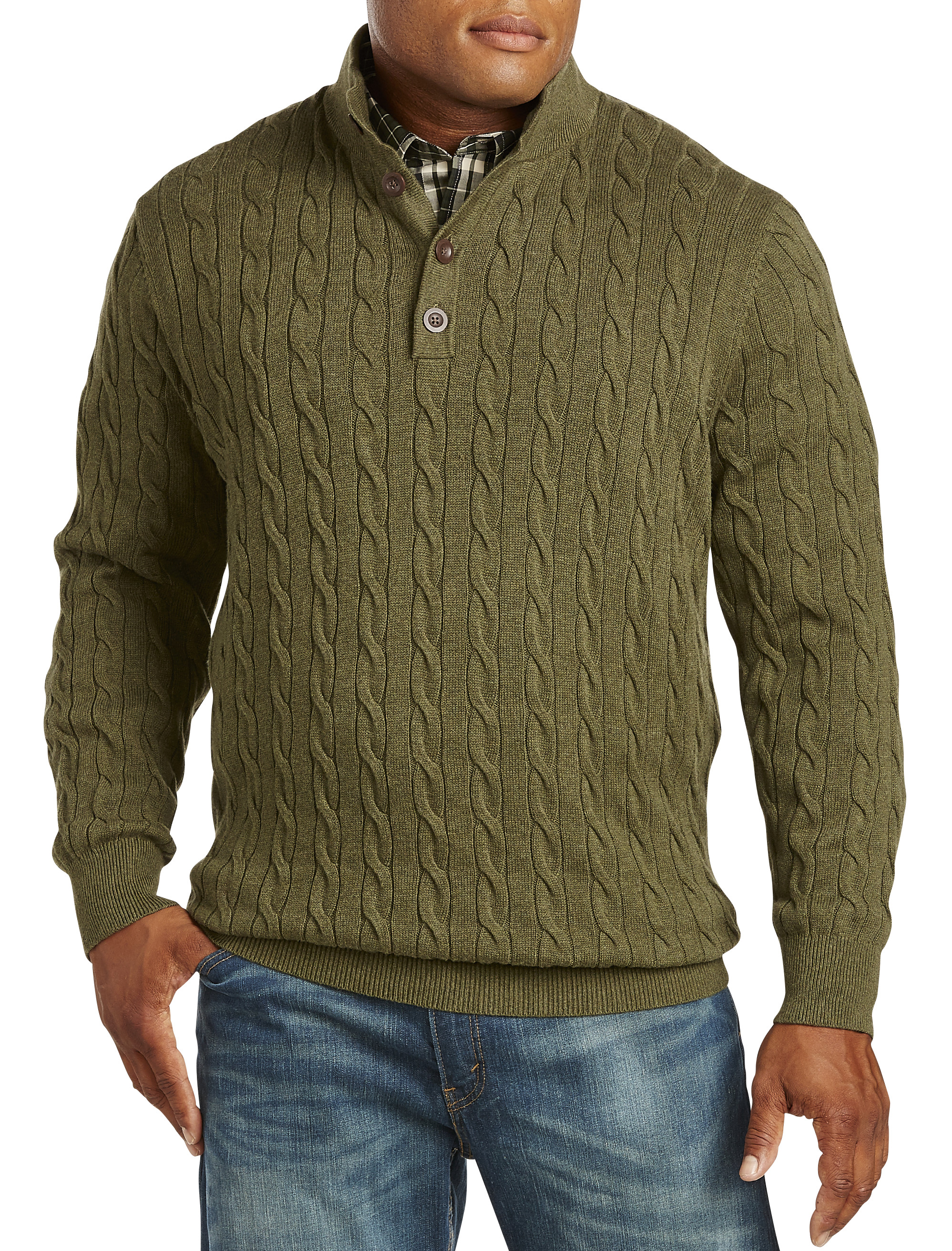 Oak Hill® Button-Mock Cableknit Sweater